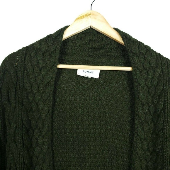 Tommy Hilfiger Cardigan Medium Chunky Green Alpaca Wool Short Sleeves Sweater - Picture 2 of 8